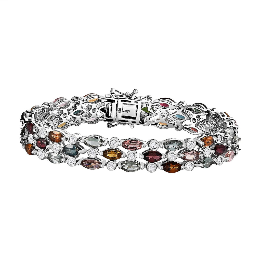 Multi-Tourmaline & Natural Zircon Bracelet (Size - 7) in Platinum Overlay Sterling Silver 19.40 Ct, Silver Wt 19.55 Gms