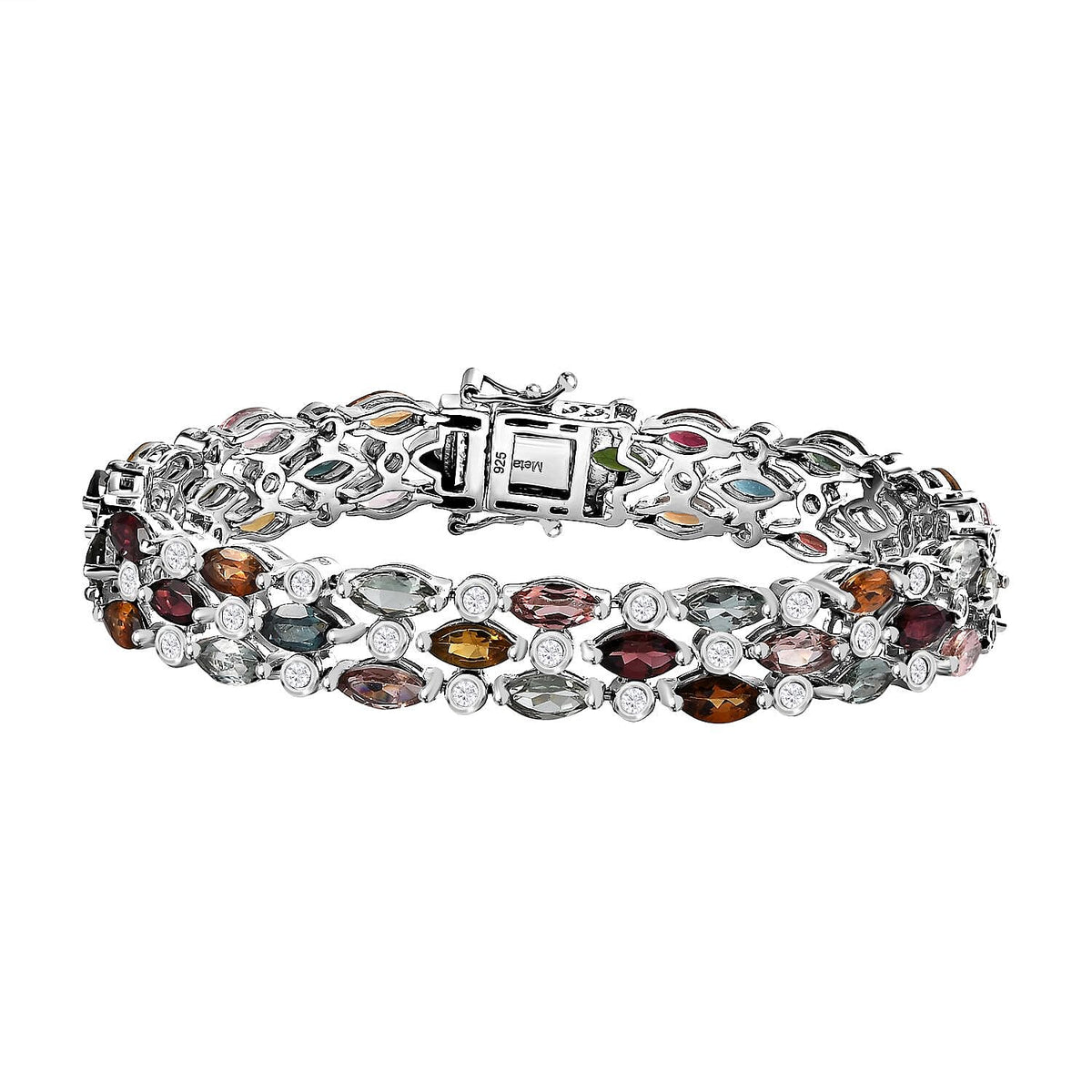 Multi-Tourmaline &amp; Natural Zircon Bracelet (Size - 7) in Platinum Overlay Sterling Silver 19.40 Ct, Silver Wt 19.55 Gms 7712887 6