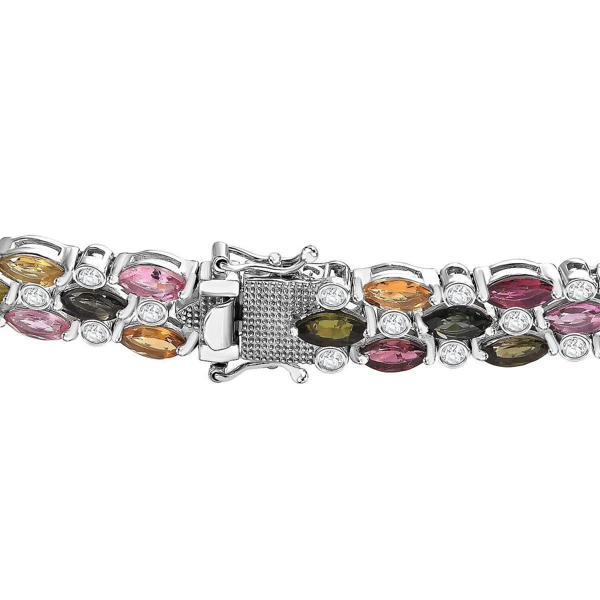 Multi-Tourmaline &amp; Natural Zircon Bracelet (Size - 7) in Platinum Overlay Sterling Silver 19.40 Ct, Silver Wt 19.55 Gms 7712887 9