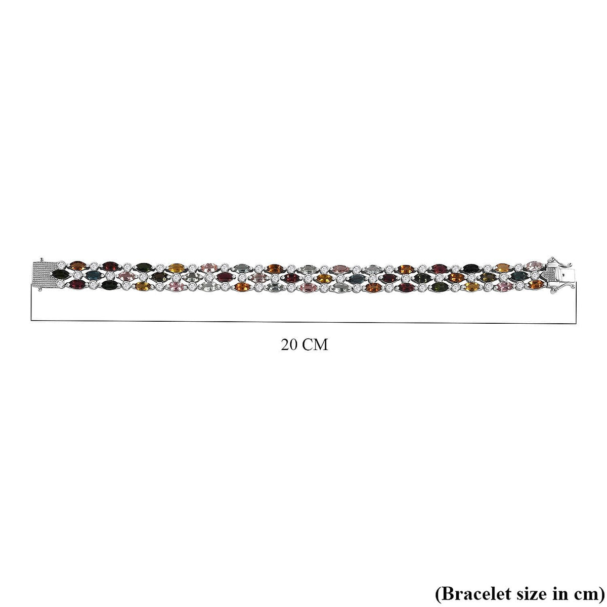 Multi-Tourmaline &amp; Natural Zircon Bracelet (Size - 7) in Platinum Overlay Sterling Silver 19.40 Ct, Silver Wt 19.55 Gms 7712887 10