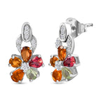 Multi-Tourmaline & White Zircon Floral Drop Earring in Rhodium Overlay Sterling Silver 1.66 Ct.