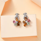 Multi-Tourmaline & White Zircon Floral Drop Earring in Rhodium Overlay Sterling Silver 1.66 Ct.