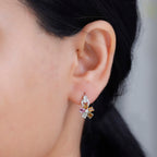 Multi-Tourmaline & White Zircon Floral Drop Earring in Rhodium Overlay Sterling Silver 1.66 Ct.