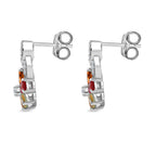 Multi-Tourmaline & White Zircon Floral Drop Earring in Rhodium Overlay Sterling Silver 1.66 Ct.