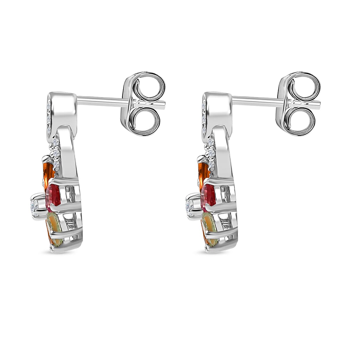 Multi-Tourmaline, White Zircon Floral Drop Earrings in Rhodium Overlay Sterling Silver 7844384 5