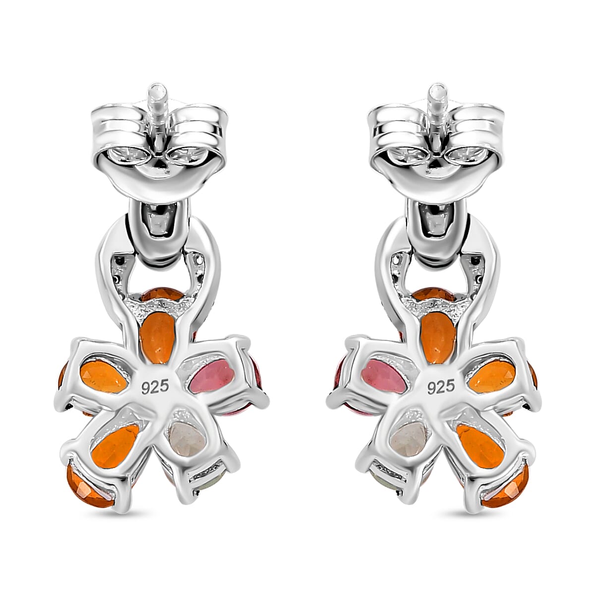 Multi-Tourmaline, White Zircon Floral Drop Earrings in Rhodium Overlay Sterling Silver 7844384 6