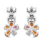 Multi-Tourmaline & White Zircon Floral Drop Earring in Rhodium Overlay Sterling Silver 1.66 Ct.