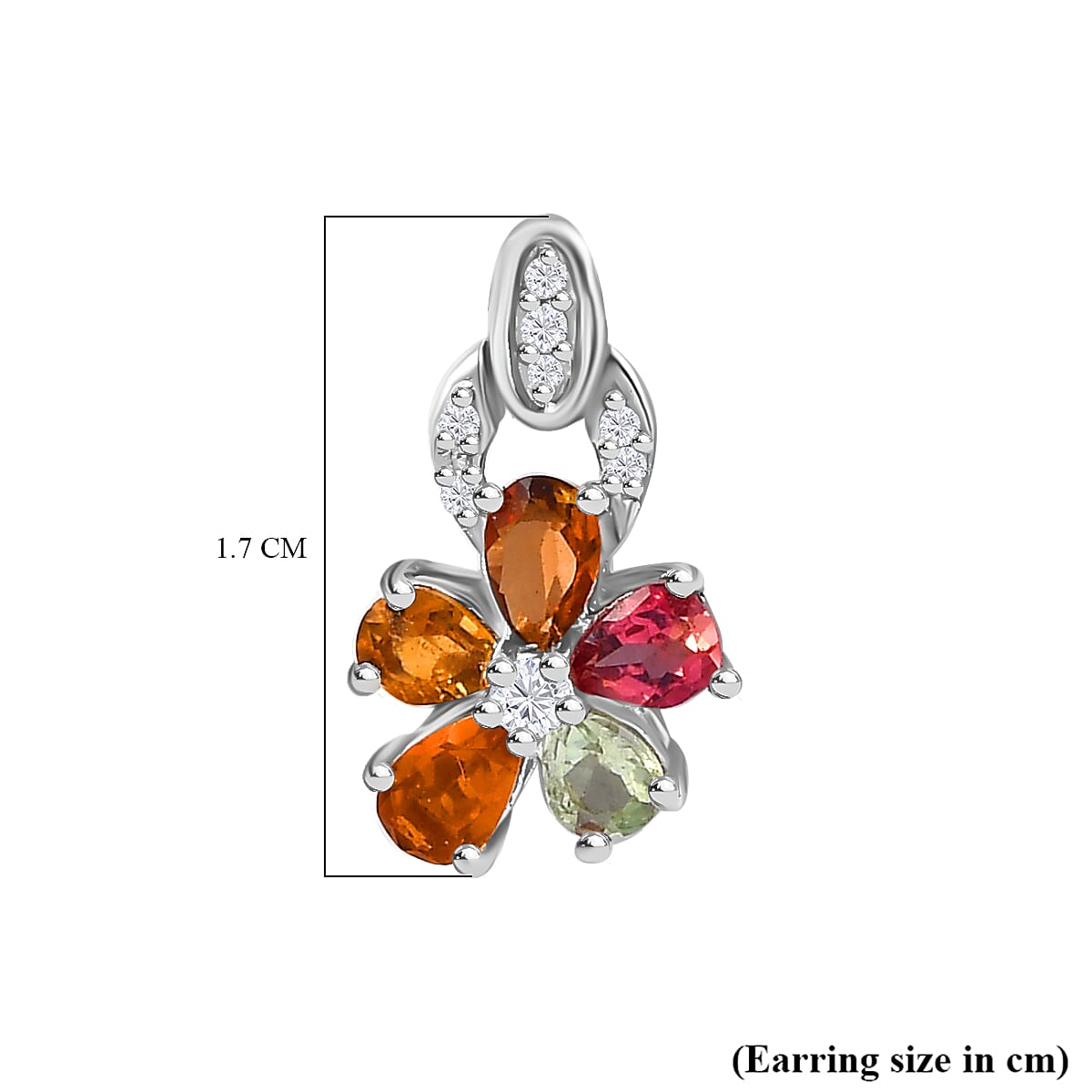 Multi-Tourmaline, White Zircon Floral Drop Earrings in Rhodium Overlay Sterling Silver 7844384 7