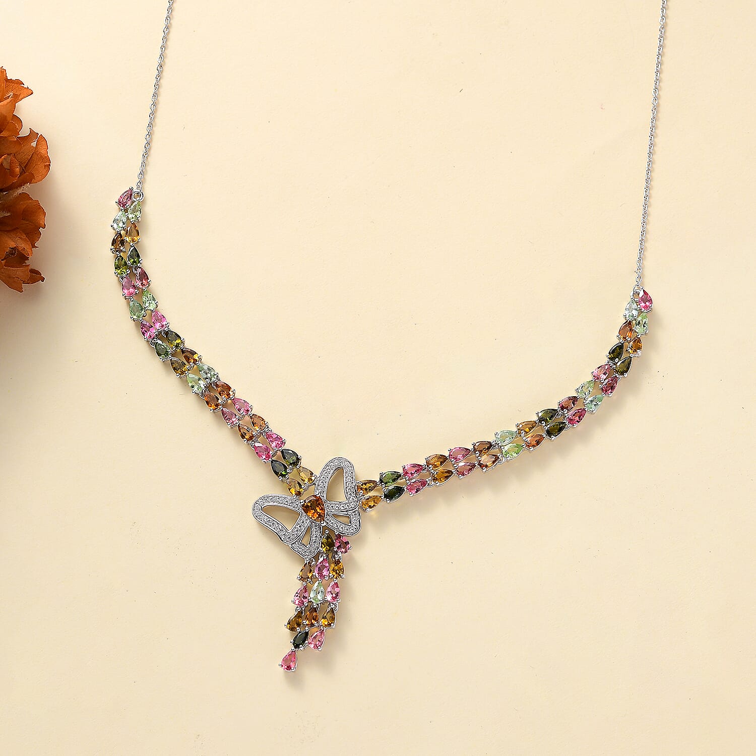 Multi-Tourmaline and Zircon Cluster Necklace (Size - 20) in Rhodium Overlay Sterling Silver 18.00 ct. 7844499 3