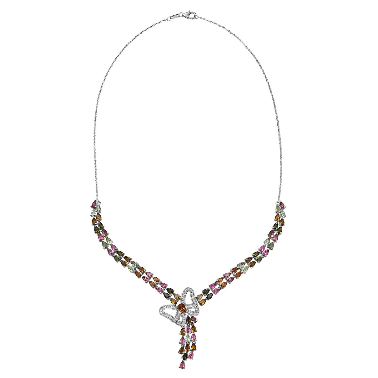 Multi-Tourmaline and Zircon Cluster Necklace (Size - 20) in Rhodium Overlay Sterling Silver 18.00 ct. 7844499 4