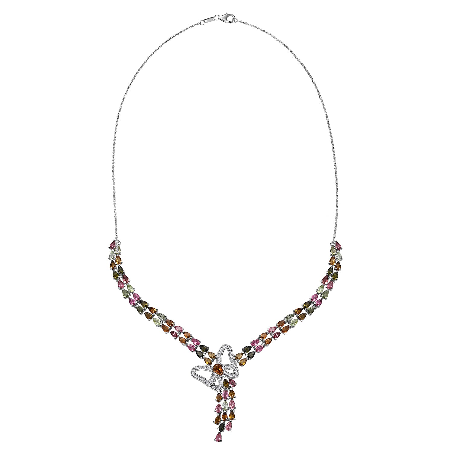 Multi-Tourmaline and Zircon Cluster Necklace (Size - 20) in Rhodium Overlay Sterling Silver 18.00 ct. 7844499 4