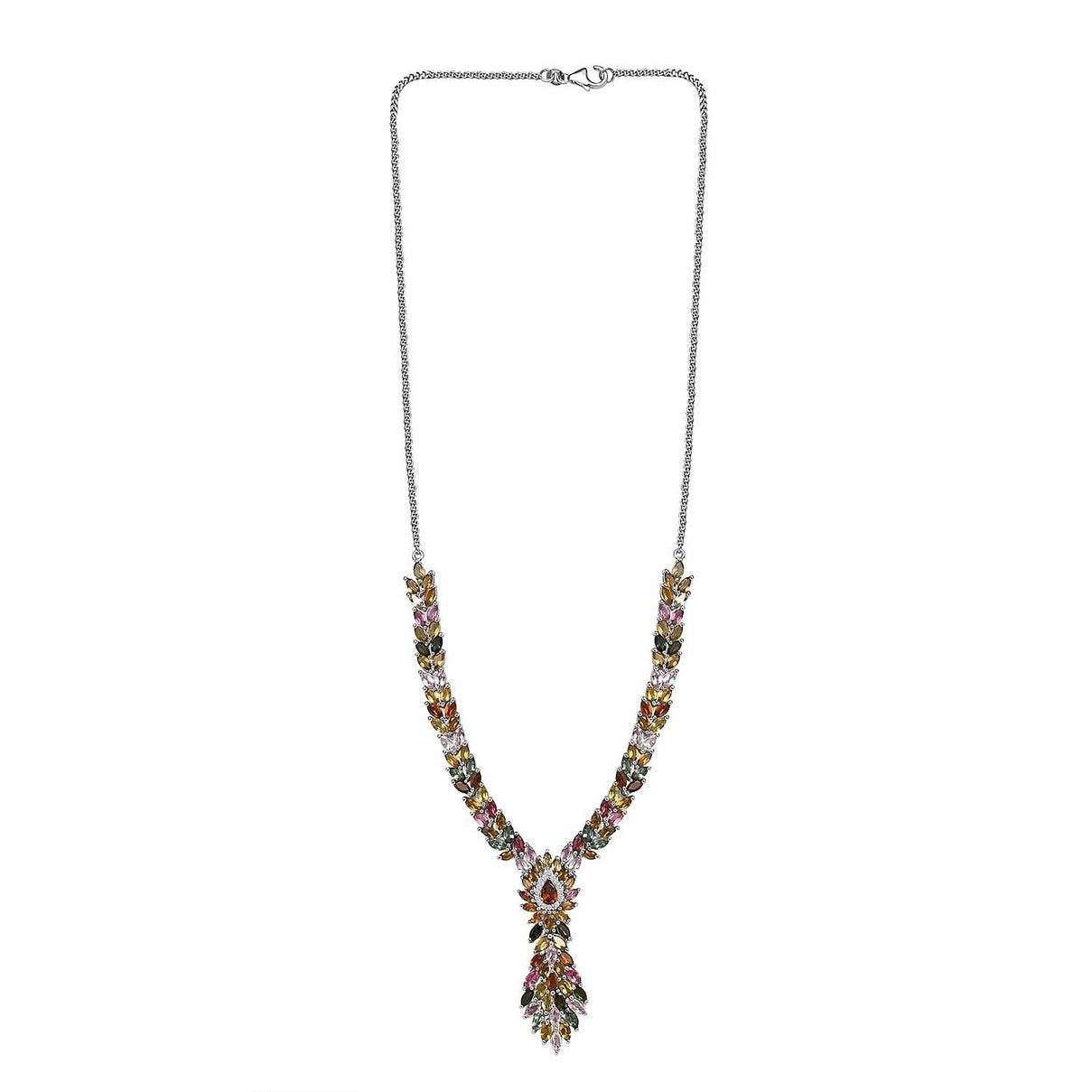 Multi-Tourmaline &amp; Natural Zircon Cluster Necklace in Platinum Overlay Sterling Silver 15.24 Ct, Silver Wt. 19.72 Gms 7725650 5