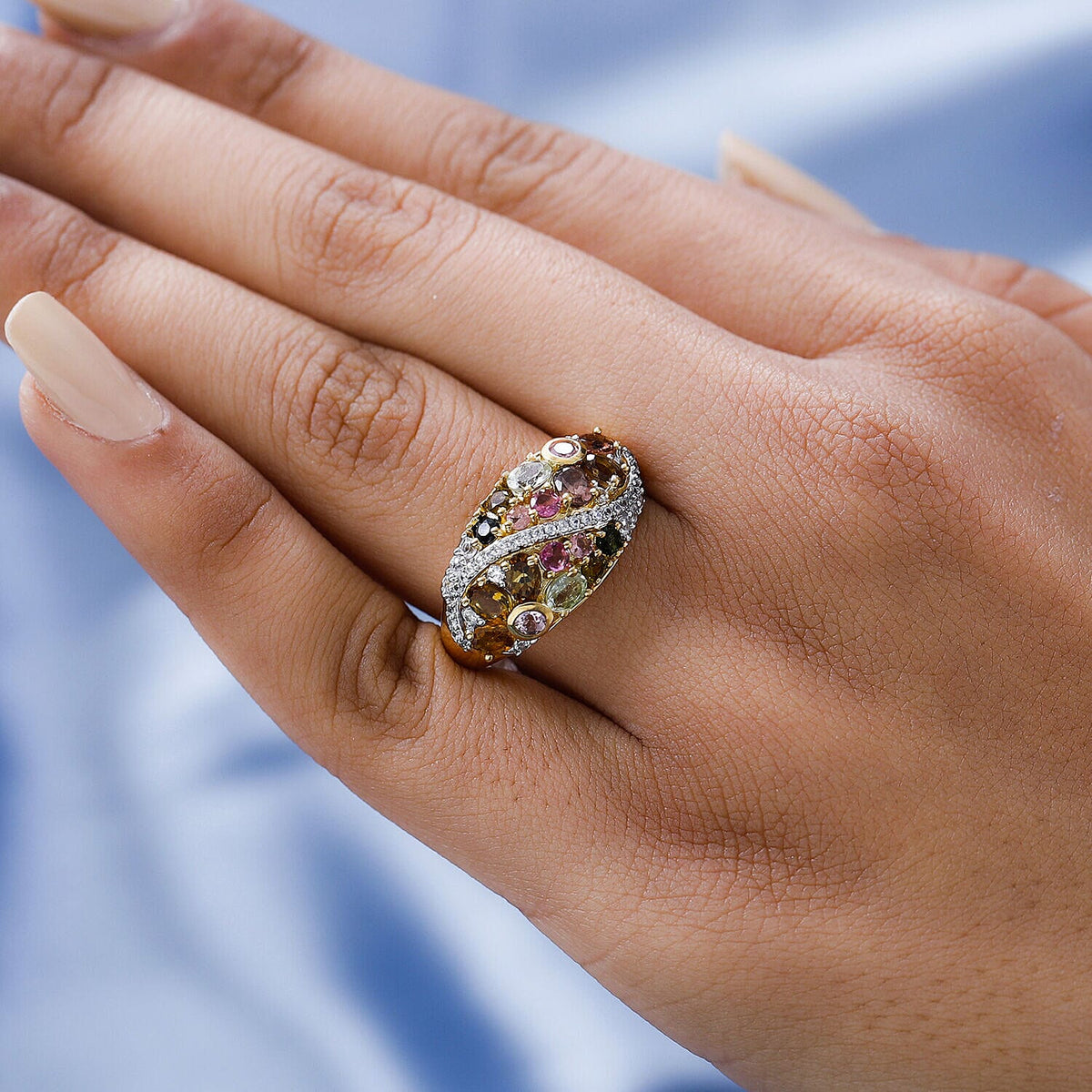 Multi-Tourmaline and Natural Zircon Cluster Ring in 18K Vermeil Yellow Gold Plated Sterling Silver 2.472 Ct. 7326023 6