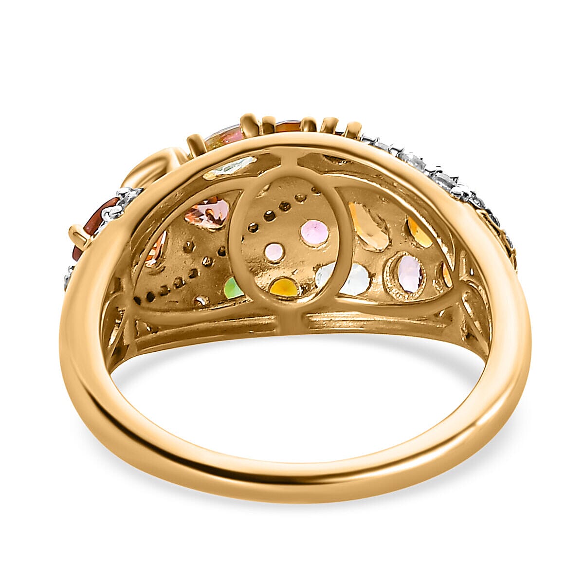 Multi-Tourmaline and Natural Zircon Cluster Ring in 18K Vermeil Yellow Gold Plated Sterling Silver 2.472 Ct. 7326023 10