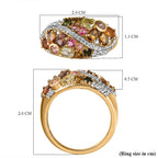 Multi-Tourmaline and Natural Zircon Cluster Ring in 18K Vermeil Yellow Gold Plated Sterling Silver 2.472 Ct.