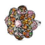 Multi-Tourmaline and Natural Zircon Cluster Ring in Platinum Overlay Sterling Silver 4.93 Ct, Silver Wt. 6.10 Gms.
