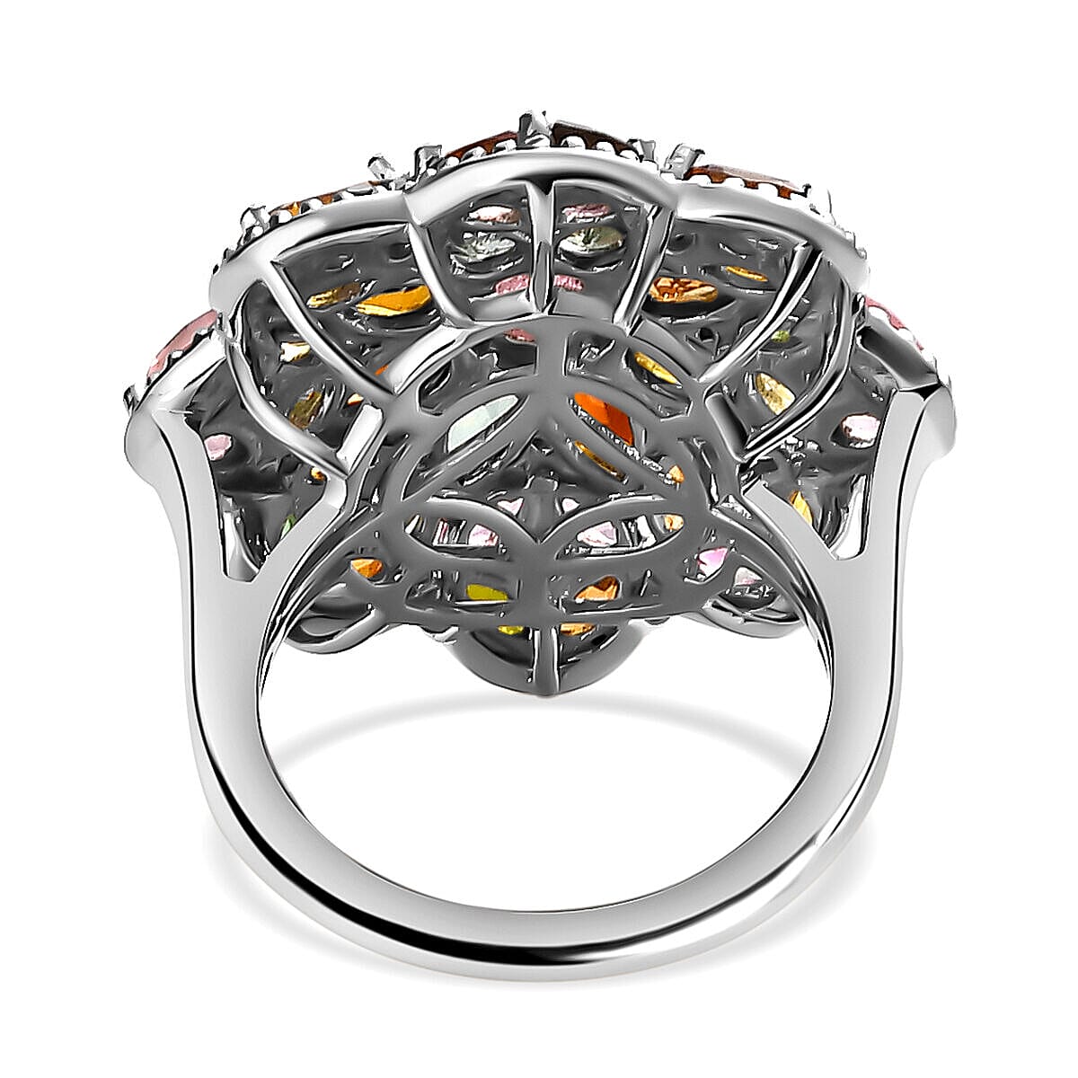 Multi-Tourmaline and Natural Zircon Cluster Ring in Platinum Overlay Sterling Silver 4.93 Ct, Silver Wt. 6.10 Gms. 7325993 10