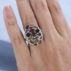 Multi-Tourmaline & Natural Zircon Cluster Ring in Platinum Overlay Sterling Silver 5.66 Ct, Silver Wt. 5.59 Gms