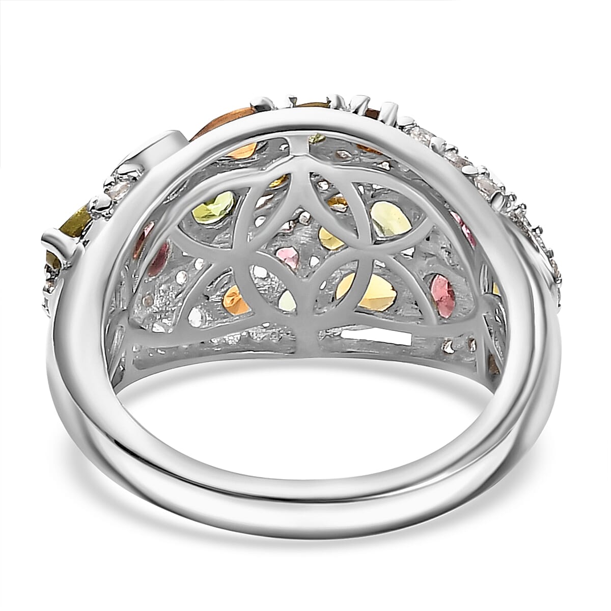 Multi-Tourmaline, White Zircon Cluster Ring in rhodium Sterling Silver 7844391 3