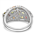 Multi-Tourmaline , White Zircon Cluster Ring in Rhodium Sterling Silver 2.040 Ct.