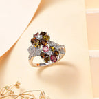 Multi-Tourmaline,White Zircon Cluster Ring in Rhodium Sterling Silver 1.99 ct