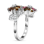 Multi-Tourmaline,White Zircon Cluster Ring in Rhodium Sterling Silver 1.99 ct