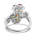 Multi-Tourmaline,White Zircon Cluster Ring in Rhodium Sterling Silver 1.99 ct
