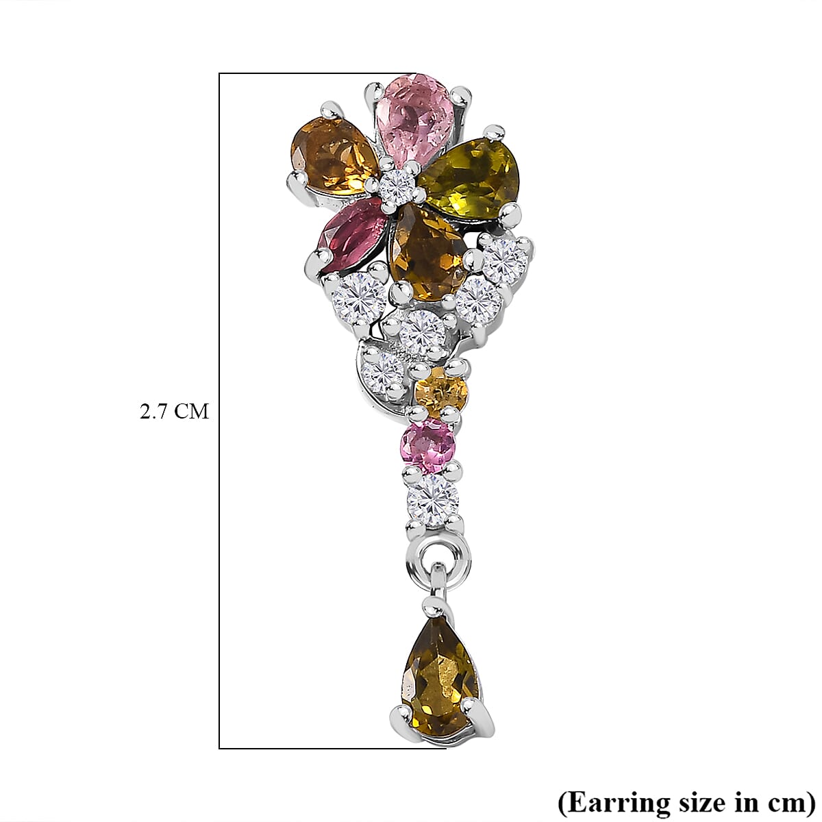 Multi-Tourmaline, White Zircon Dangling Earrings in Rhodium Overlay Sterling Silver 7840176 5