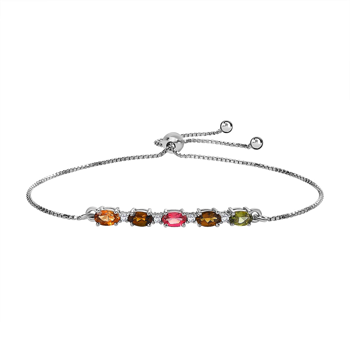 Multi-Tourmaline Bolo Bracelet (Size 7.5-9.5) in Platinum Overlay Sterling Silver 7548806 0