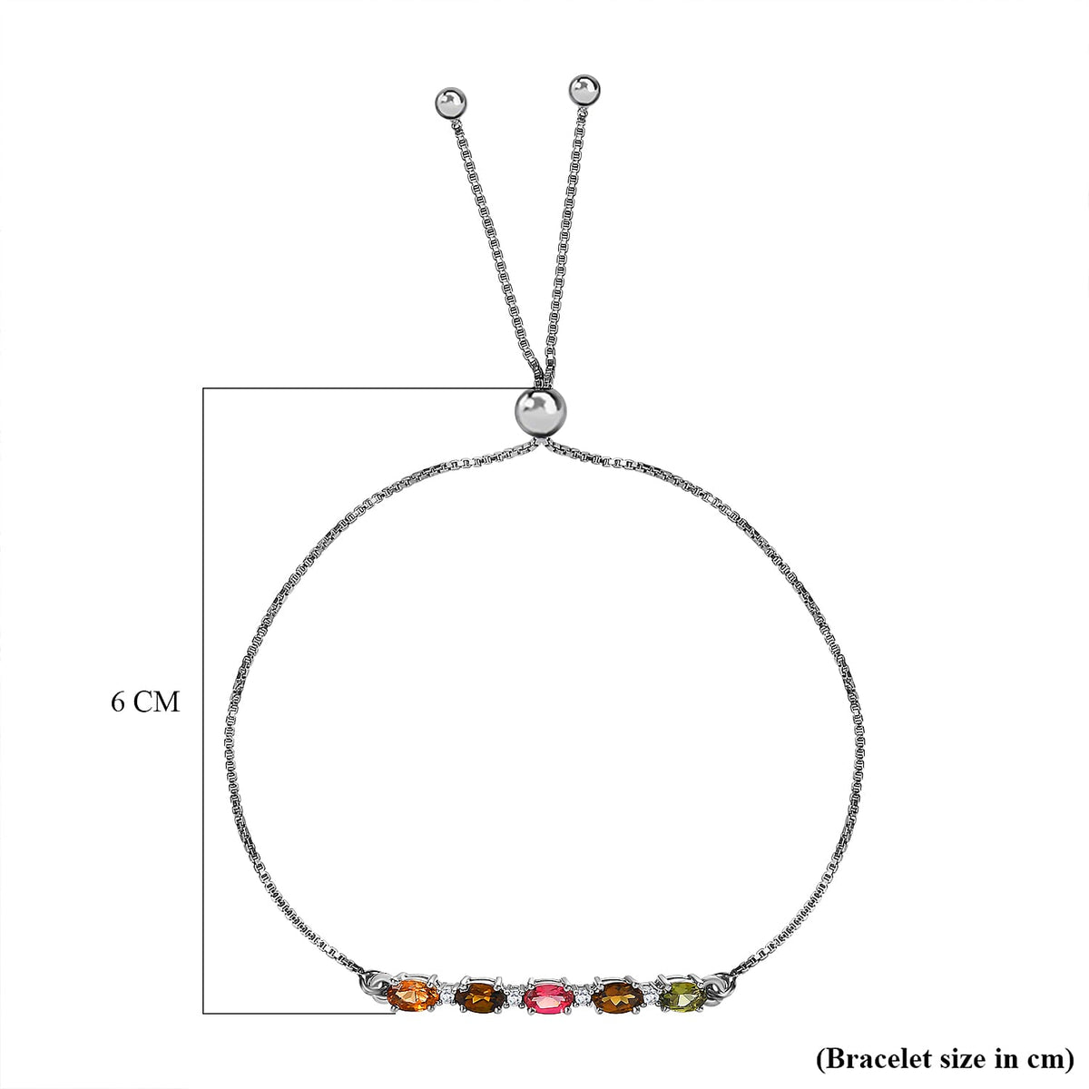 Multi-Tourmaline Bolo Bracelet (Size 7.5-9.5) in Platinum Overlay Sterling Silver 7548806 5