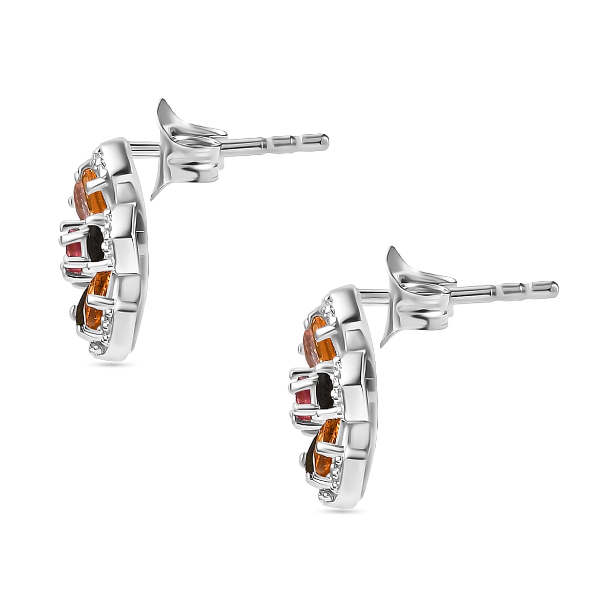 Multi-Tourmaline, White Zircon Floral Earrings in Rhodium Overlay Sterling Silver 7854475 4