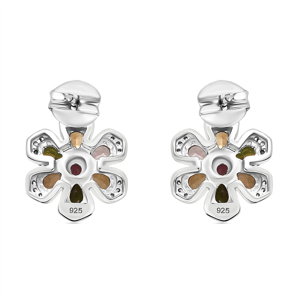 Multi-Tourmaline & White Zircon Earring With Push Back in Rhodium Overlay Sterling Silver 1.96 Ct.