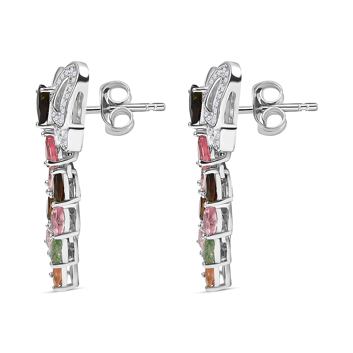 Multi-Tourmaline, White Zircon Butterfly Earrings in Rhodium Overlay Sterling Silver 7855294 5