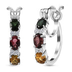 Multi-Tourmaline and Natural Zircon Hoop Earrings with Clasp in Sterling Silver 1.11 Ct