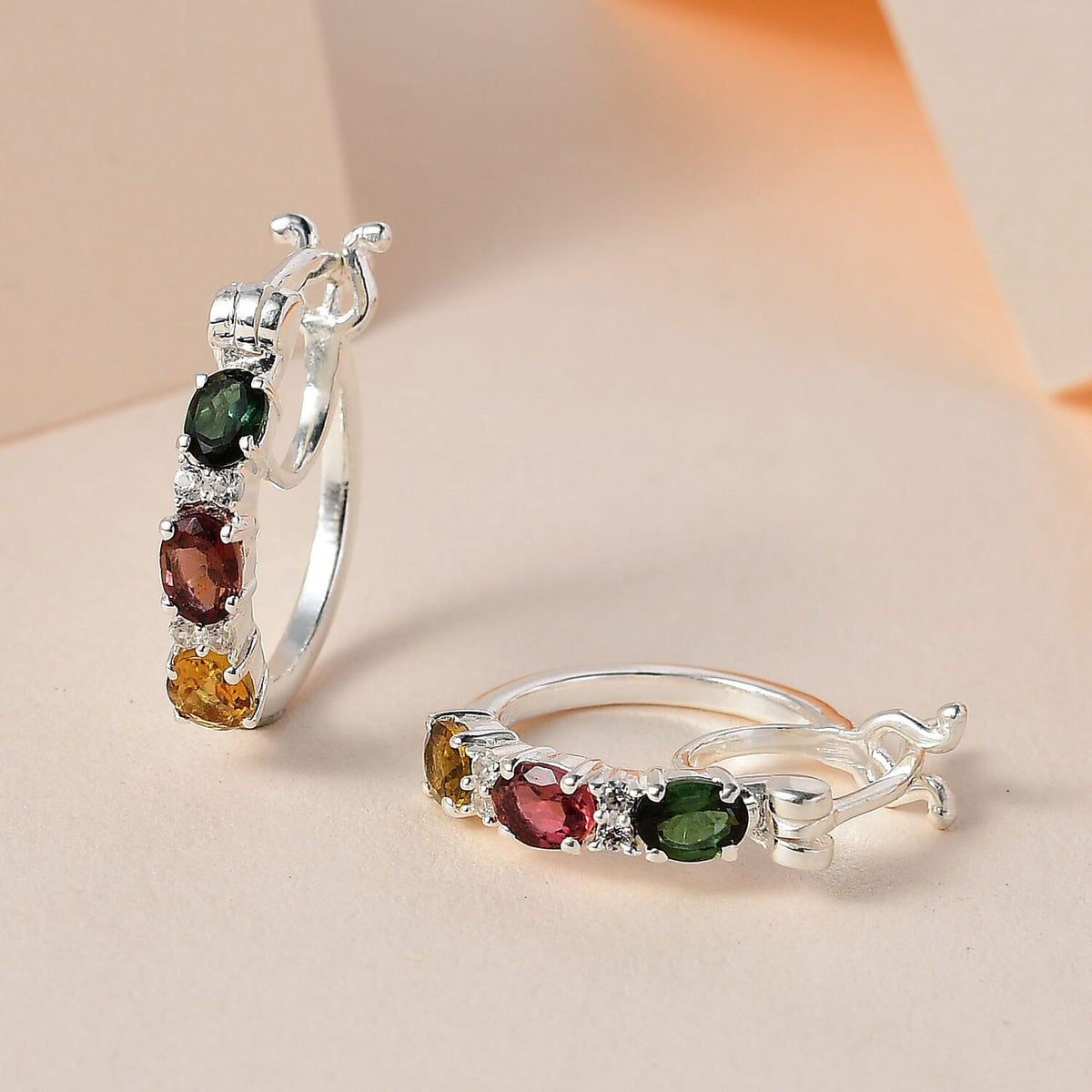 Multi-Tourmaline and Natural Zircon Hoop Earrings with Clasp in Sterling Silver 1.11 Ct 7547764 2