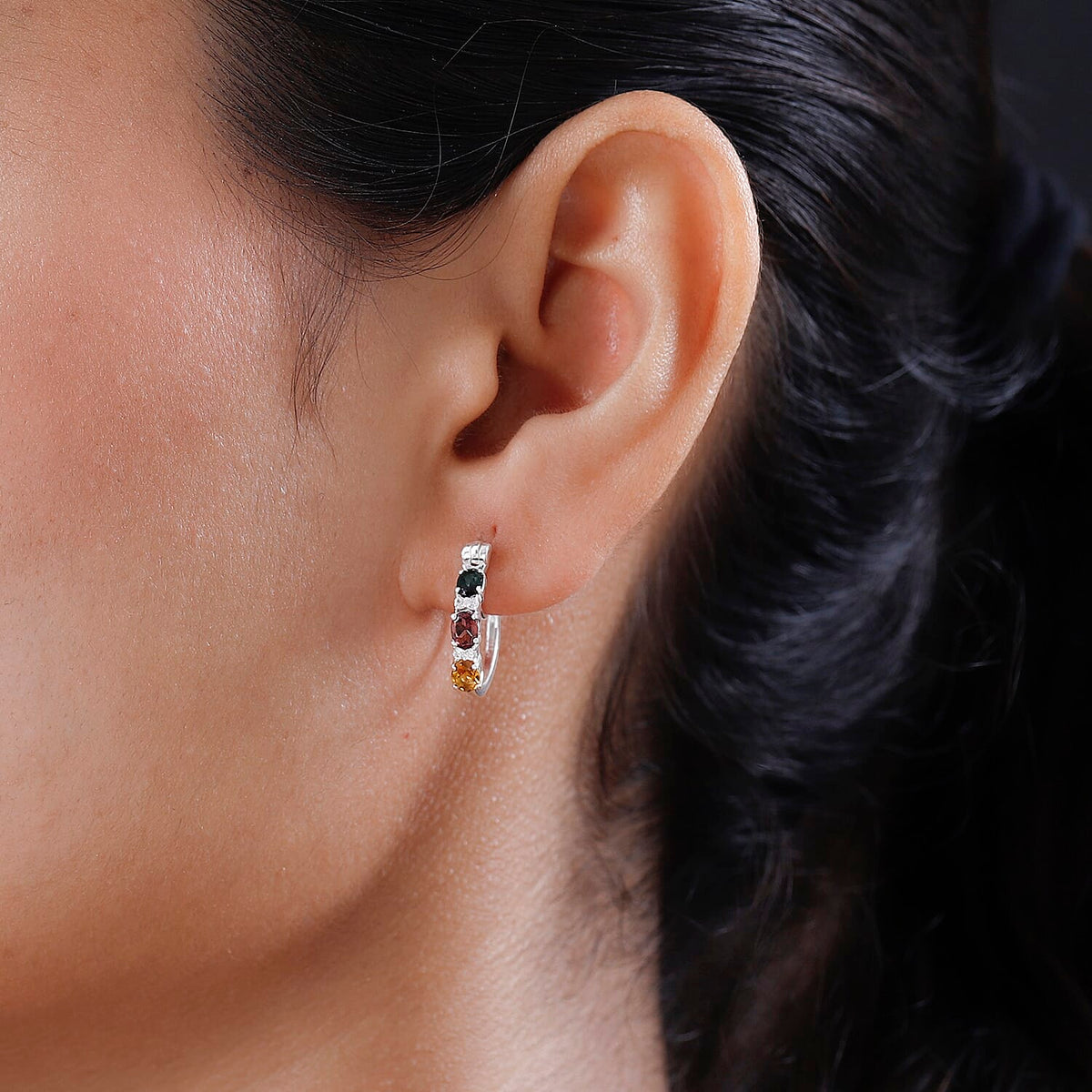 Multi-Tourmaline and Natural Zircon Hoop Earrings with Clasp in Sterling Silver 1.11 Ct 7547764 3