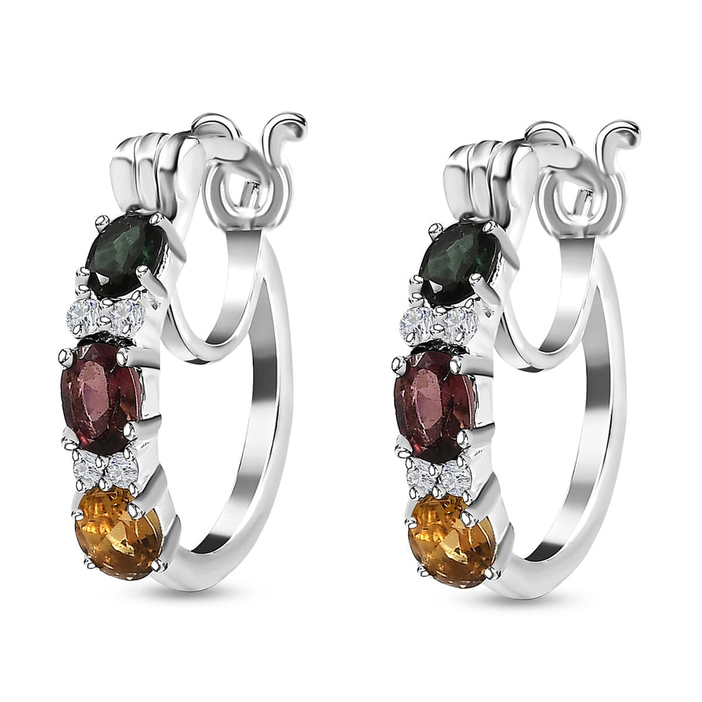 Multi-Tourmaline and Natural Zircon Hoop Earrings with Clasp in Sterling Silver 1.11 Ct
