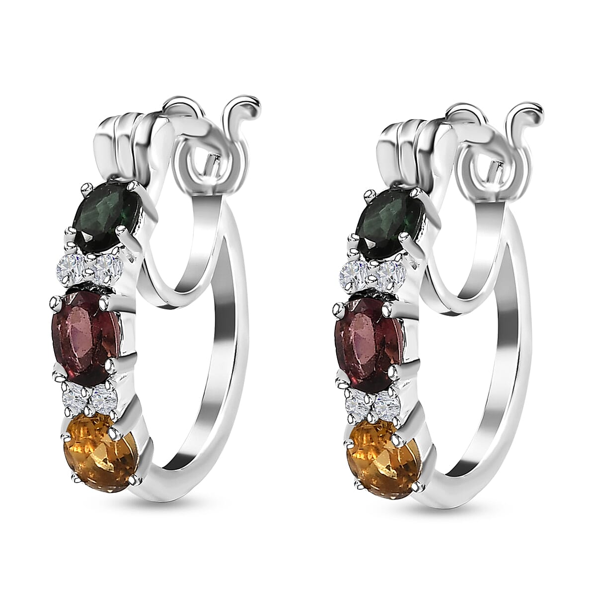 Multi-Tourmaline and Natural Zircon Hoop Earrings with Clasp in Sterling Silver 1.11 Ct 7547764 4