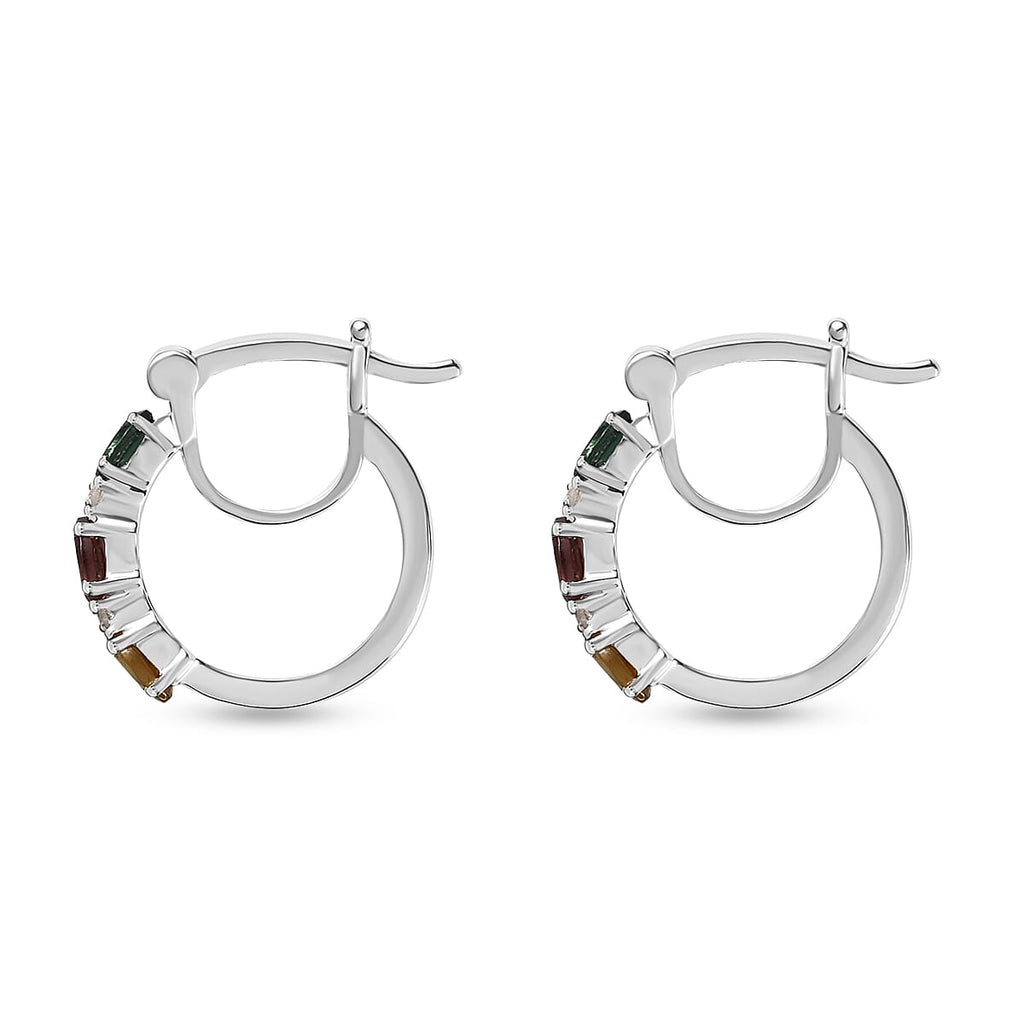 Multi-Tourmaline and Natural Zircon Hoop Earrings with Clasp in Sterling Silver 1.11 Ct