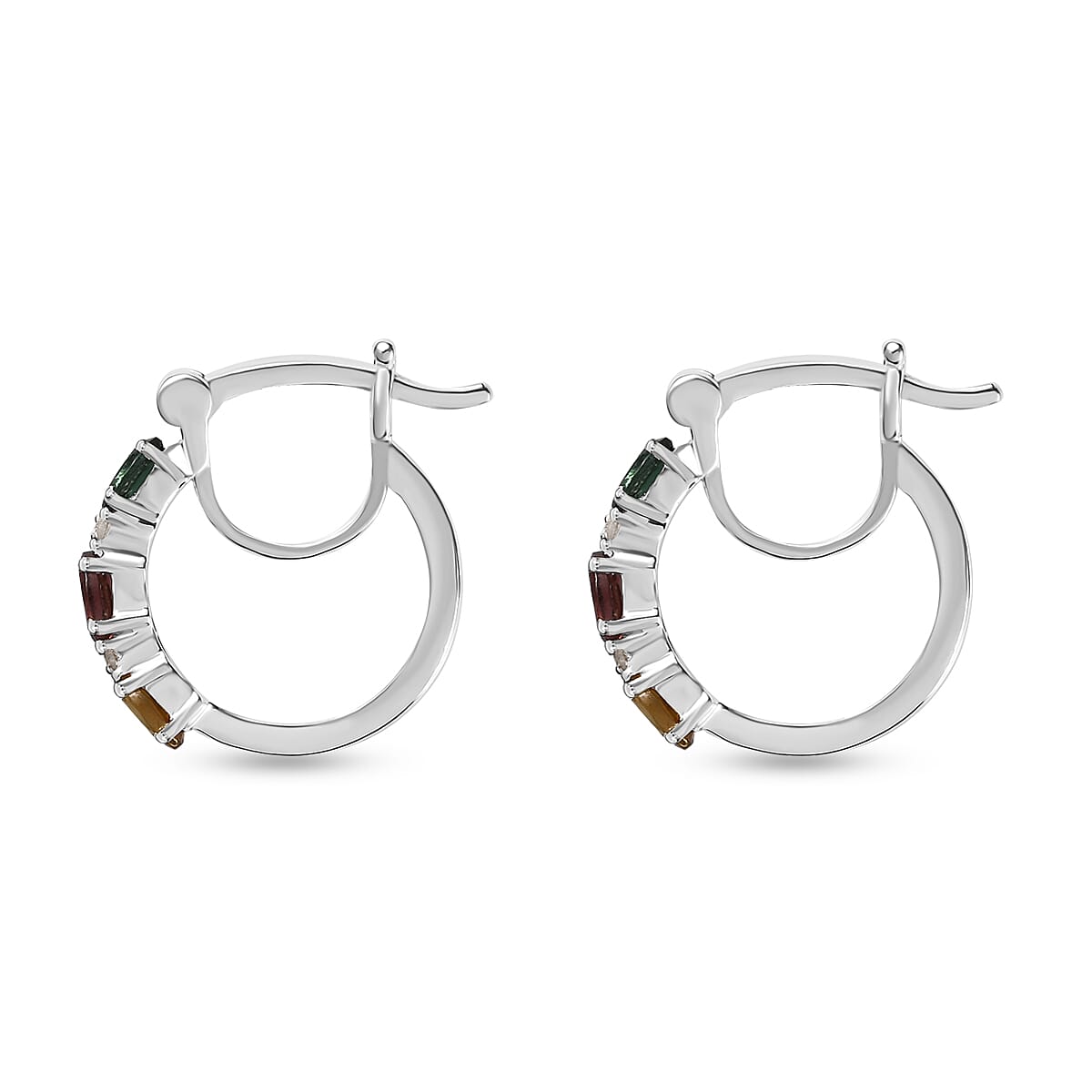 Multi-Tourmaline and Natural Zircon Hoop Earrings with Clasp in Sterling Silver 1.11 Ct 7547764 5