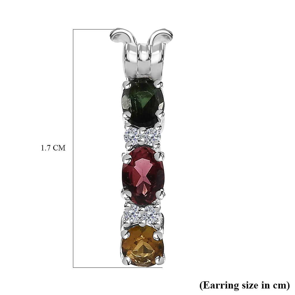 Multi-Tourmaline and Natural Zircon Hoop Earrings with Clasp in Sterling Silver 1.11 Ct