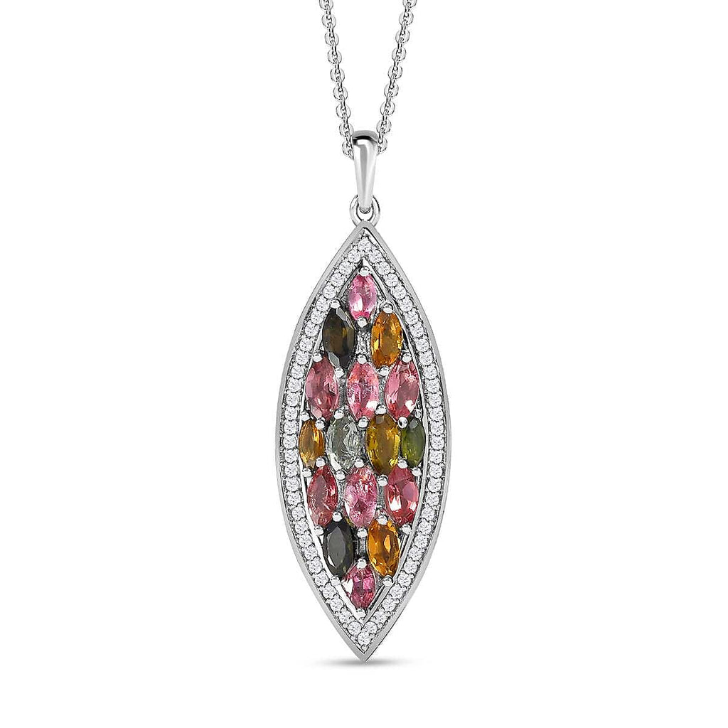 Multi-Tourmaline and Natural Zircon Pendant with Chain (Size 20) in Platinum Overlay Sterling Silver 2.65 Ct, Silver Wt. 5.16 Gms