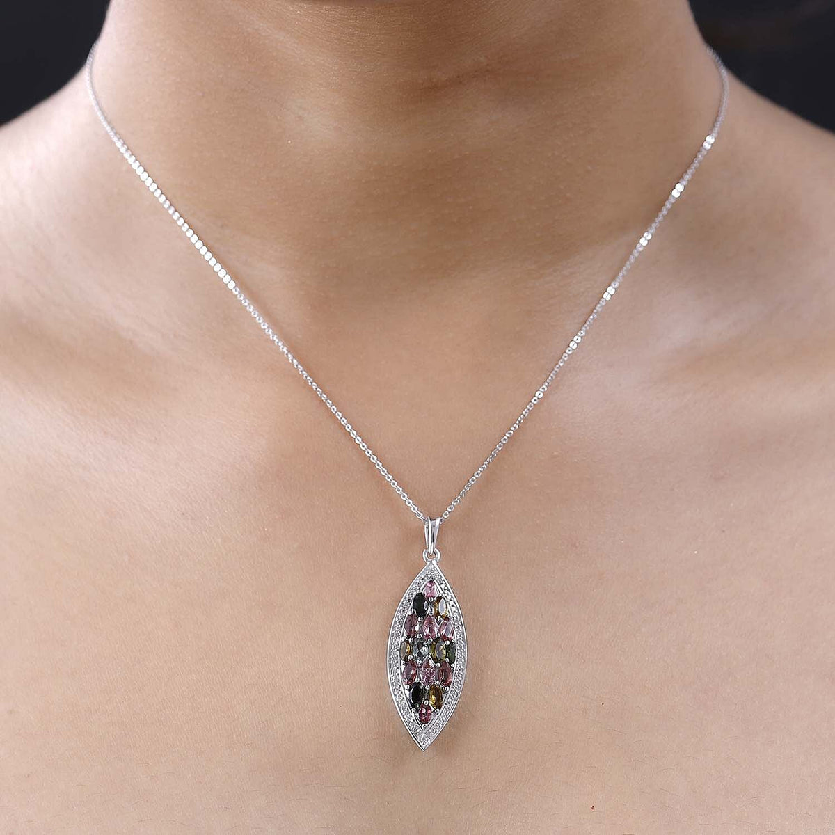 Multi-Tourmaline and Natural Zircon Pendant with Chain (Size 20) in Platinum Overlay Sterling Silver 2.65 Ct, Silver Wt. 5.16 Gms 4212324 1