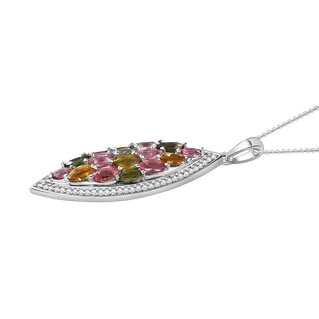 Multi-Tourmaline and Natural Zircon Pendant with Chain (Size 20) in Platinum Overlay Sterling Silver 2.65 Ct, Silver Wt. 5.16 Gms