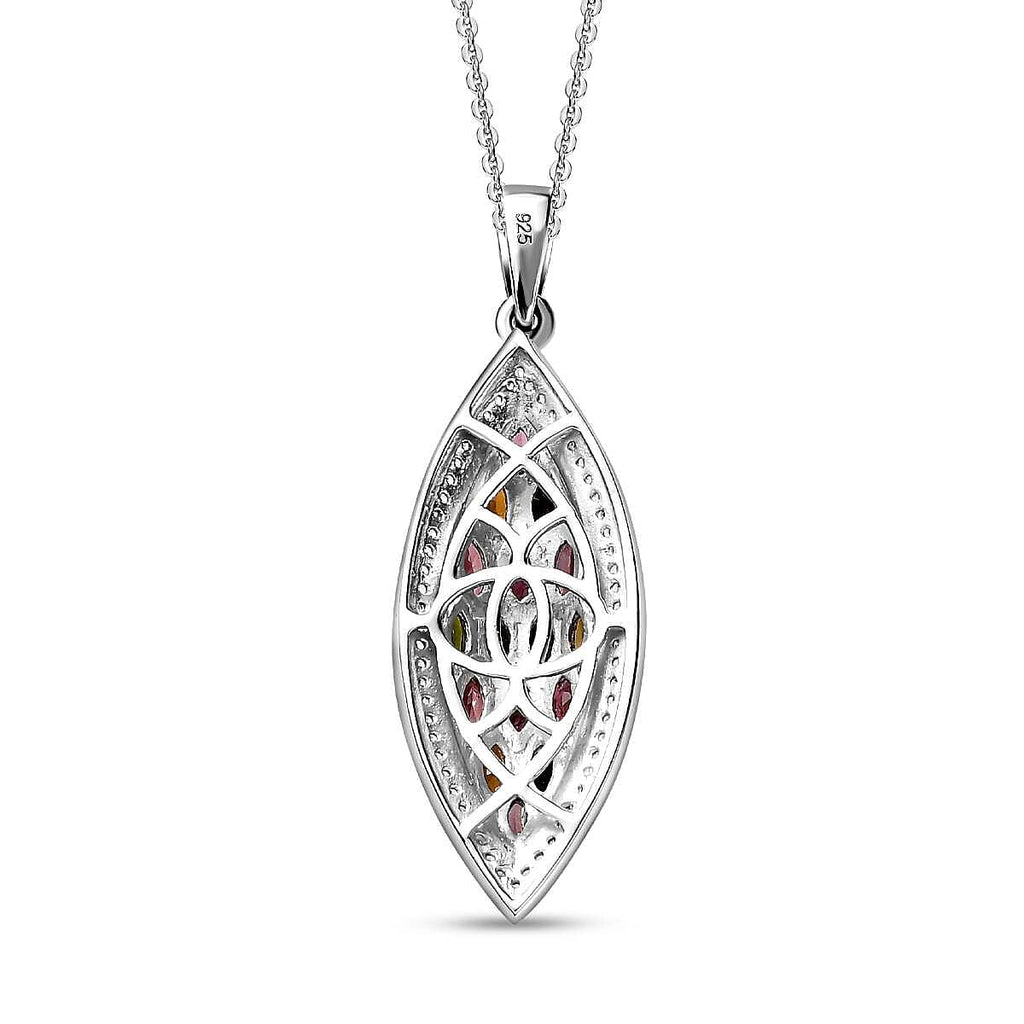 Multi-Tourmaline and Natural Zircon Pendant with Chain (Size 20) in Platinum Overlay Sterling Silver 2.65 Ct, Silver Wt. 5.16 Gms
