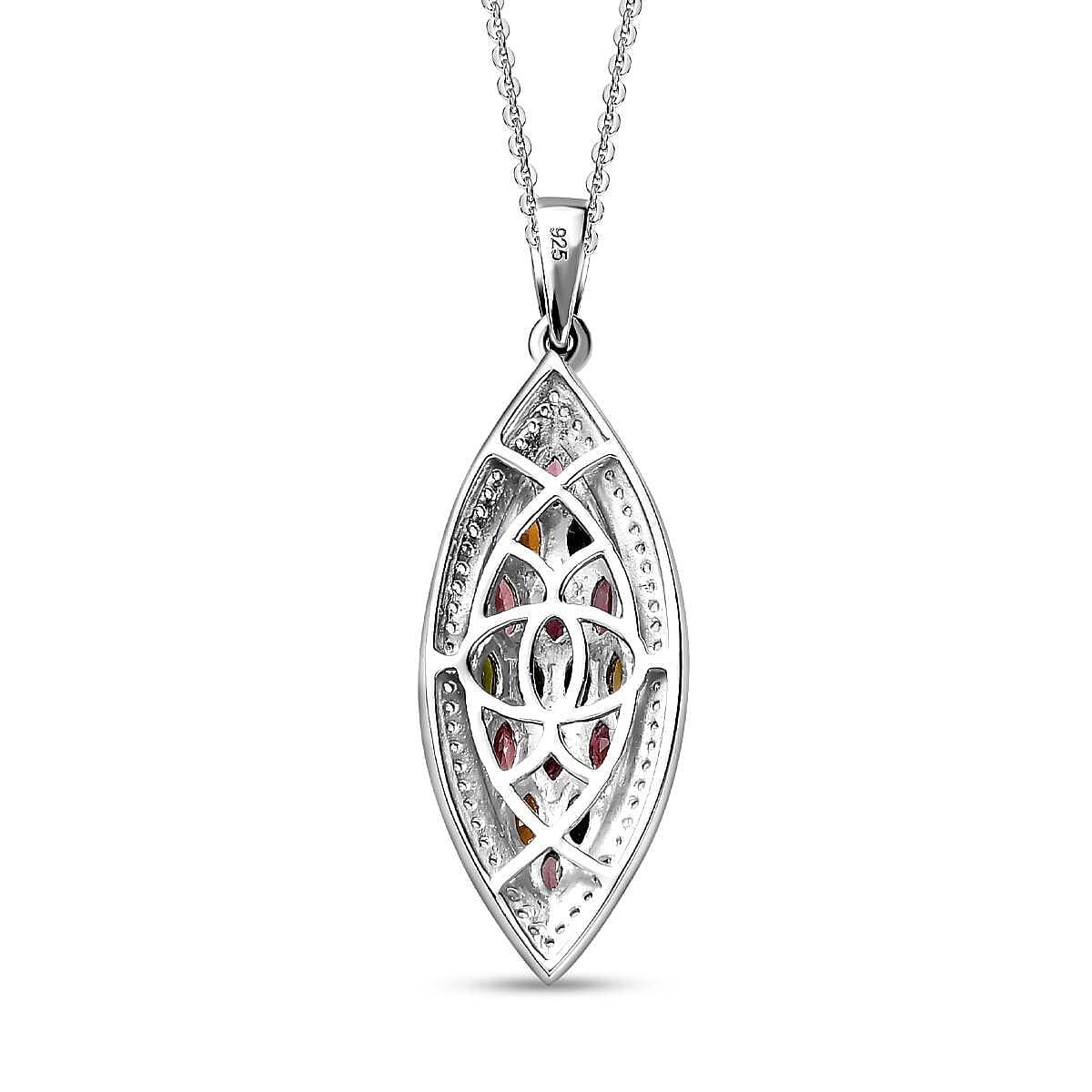 Multi-Tourmaline and Natural Zircon Pendant with Chain (Size 20) in Platinum Overlay Sterling Silver 2.65 Ct, Silver Wt. 5.16 Gms 4212324 4