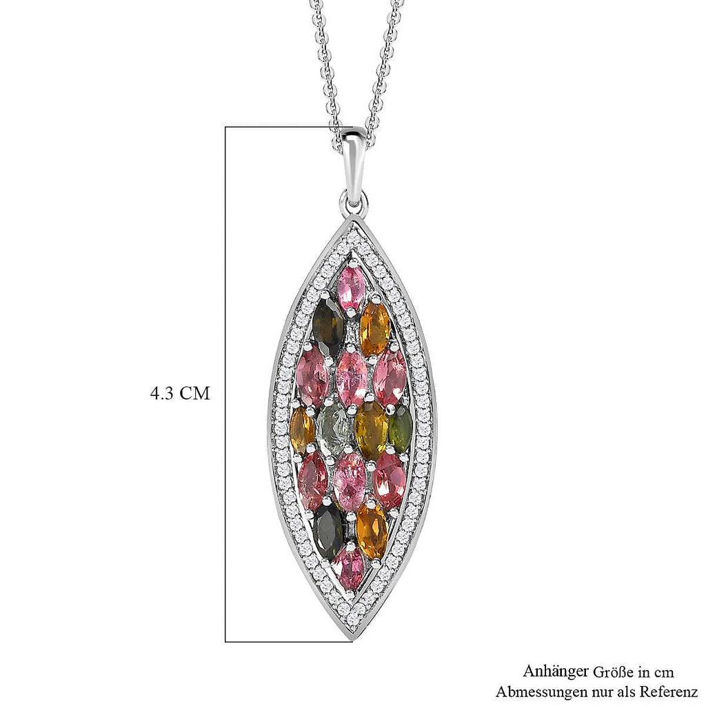 Multi-Tourmaline and Natural Zircon Pendant with Chain (Size 20) in Platinum Overlay Sterling Silver 2.65 Ct, Silver Wt. 5.16 Gms