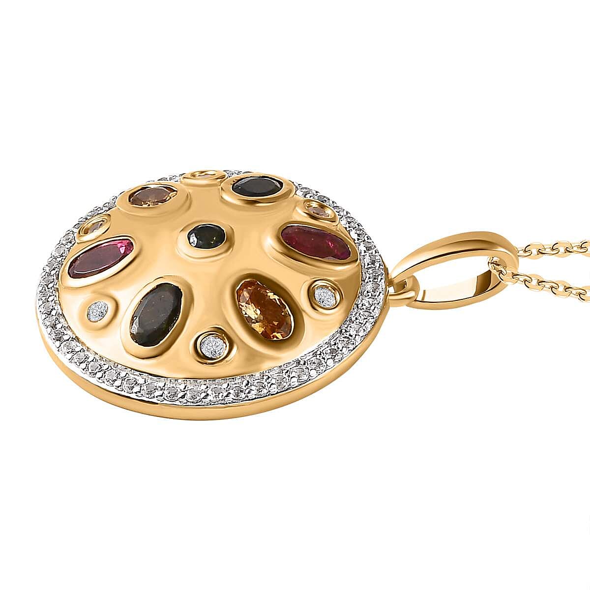 Multi-Tourmaline, White Zircon Pendant with Chain (Size 20) in 18K Vermeil Yellow Gold Sterling Silver 0.73 ct Silver Wt. 6.77 Gms 2.170 Ct. 4219964 3