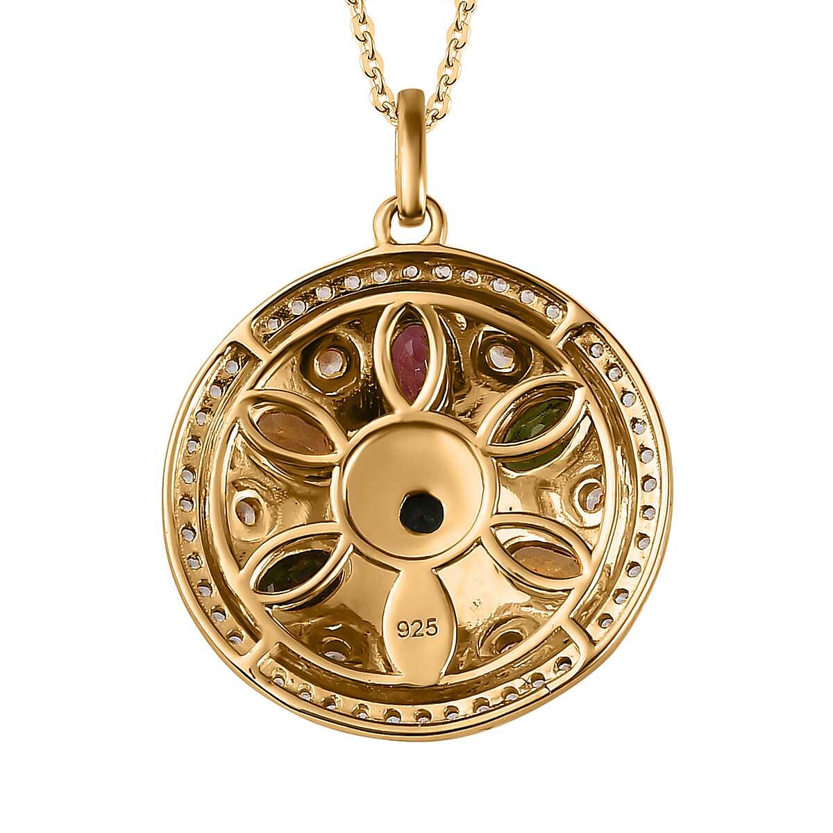 Multi-Tourmaline, White Zircon Pendant with Chain (Size 20) in 18K Vermeil Yellow Gold Sterling Silver 0.73 ct Silver Wt. 6.77 Gms 2.170 Ct. 4219964 4