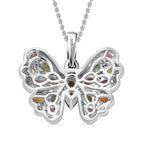 Multi-Tourmaline & White Zircon Butterfly Pendant with Chain (Size 20) in Rhodium Overlay Sterling Silver 2.13 Ct.